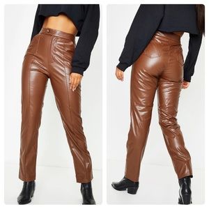 Pretty Little Thing Pintuck Straight Leg Faux Leather Pants